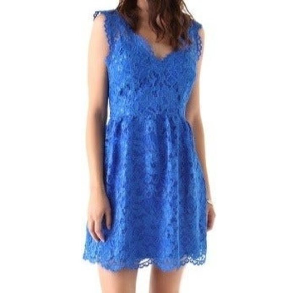 Madison Marcus Boho Lace Silk Sleeveless Fit & Flare Dress Blue Purple Sz S - Picture 7 of 9